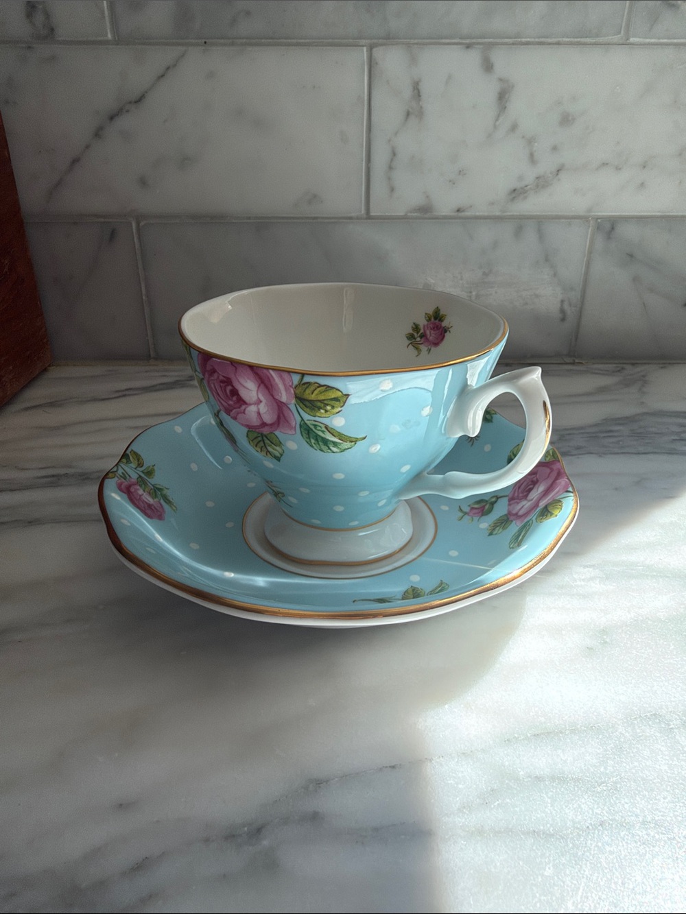 Royal Albert Blue Polka Teacup and Saucer